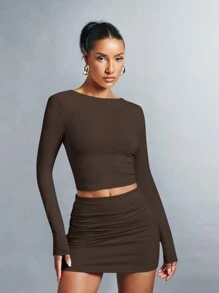 SHEIN BAE Conjunto De Dos Piezas Para Mujeres - Café integral - Ver 1
