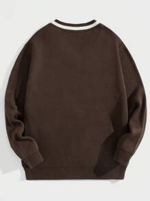 ROMWE MEN Prep Men College Style Letter Print Pullover Sweater - Coffee Brown - View 2
