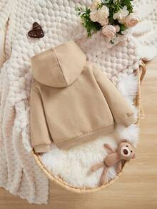 Em bé Cô gái Giải trí Hình trái tim In Tay áo dài Áo nỉ có mũ Thích hợp Đối với Mùa Thu /đông - Màu Khaki - Xem 2