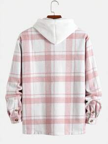 Manfinity Homme Lỏng lẻo phù hợp Nam Kẻ sọc Đã vá Thả vai Len Áo khoác Với Túi - Hồng - Xem 2
