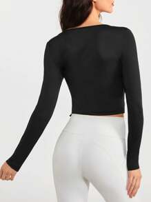 Daily&Casual Solid Knot Side Sports Tee - Black - View 2