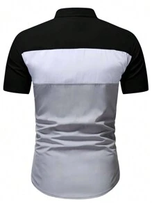 Calvornis Camisa de manga corta con bloques de color para hombre, formal, ceremonia - Multicolor - Ver 2