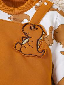 SHEIN Baby Boy Bear Print Dinosaur Patched 2 In 1 Jumpsuit - Multicolor - View 4