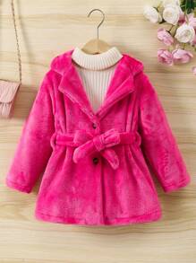 SHEIN Manteau doublé thermique épaissi pour jeune fille avec ceinture, décontracté et , tout-aller pour l'automne ou l'hiver, idéal pour les vacances - Rose vif - Voir 1
