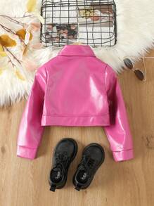 SHEIN Little Girls' Solid Color Short Jacket, Street Style, Autumn And Winter - Hot Pink - View 2