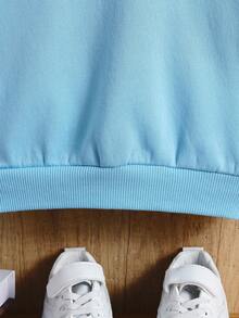 SHEIN Áo sweatshirt tay rớt vai in họa tiết hoa và khẩu hiệu dành cho bé gái - Màu xanh nhạt - Xem 6