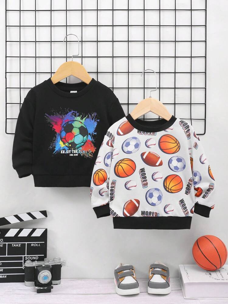 Baby Boy 2pcs Ball & Letter Graphic Sweatshirt
