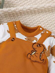 SHEIN Baby Boy Bear Print Dinosaur Patched 2 In 1 Jumpsuit - Multicolor - View 8