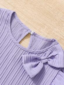 SHEIN 適合青少女穿著的時尚A字裙，配有蝴蝶結裝飾，長袖，圓領，非常適合派對和遊戲 - 淡紫色 - 查看 7