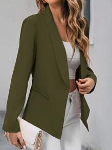 SHEIN Privé Blazer De Color Sólido Para Mujer - Verde militar - Ver 5