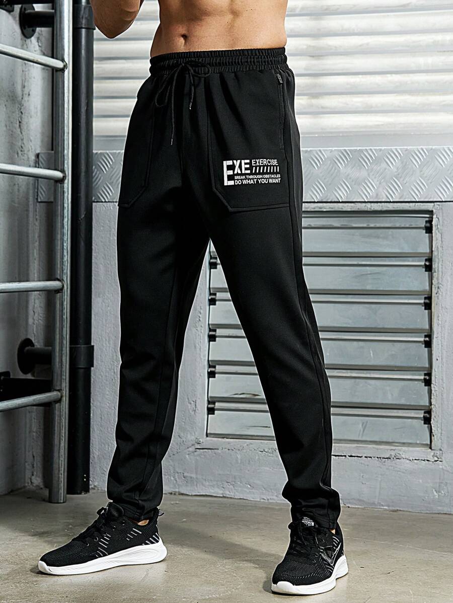 Manfinity Sport Corelite Quần thể thao nam thiết kế dây rút có in chữ Boyfriend Style - màu đen - Xem 1