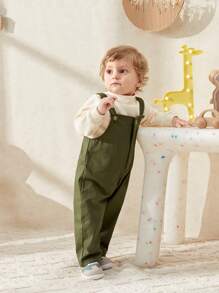 Cozy Pixies Baby Boy Mock Neck Tee & Overall Jumpsuit - Army Green - View 3