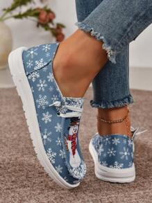 Giải trí Giày thể thao , Bằng phẳng Giày vải , Giáng sinh Giày phẳng , Bông tuyết & Người tuyết Yếu tố Linh hoạt Nhẹ Giải trí Giày dép - Màu xanh lam - Xem 2