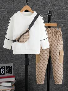 Toddler Boys' Color Block Sweatshirt And Panta Set - Brown - View 1