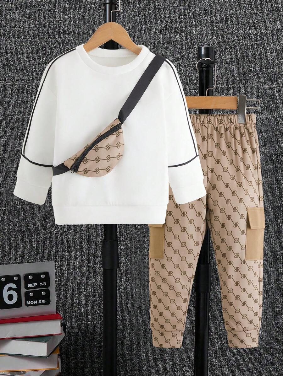 Toddler Boys' Color Block Sweatshirt And Panta Set - Brown - View 1