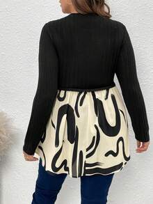 SHEIN LUNE Talla grande Top de mujeres bajo con fruncido - Blanco y Negro - Ver 2