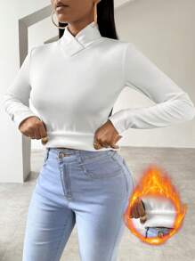 SHEIN Slayr Camiseta Envuelta Con Cuello En V De Color Sólido - Blanco - Ver 3