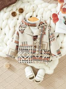 Baby Boy Geo Print Dual Pocket Overcoat & Scarf Without Sweater - Multicolor - View 1