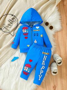 Graffiti Style Hooded Sweatshirt And Pants Streetwear Fashion Baby Boy Outfit Set - Multicolor - View 1