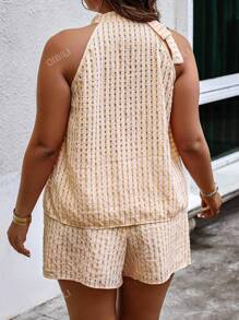 Plus Size Women's Plaid Vest And Shorts Set