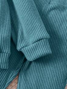 SHEIN 小女孩純色帽裝2件套,適用於秋冬季節 - 藍色 - 查看 5