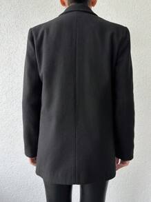 EURMUSE Women's Double-Breasted Overcoat With Lapel Collar - Black - View 2