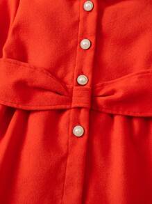 SHEIN 小女孩甜美蝴蝶結設計休閒長袖毛呢襯衫秋冬