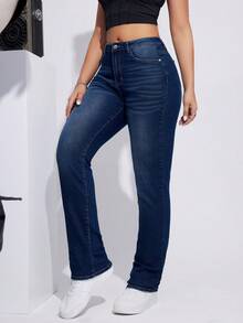 SHEIN EZwear 女式純色牛仔褲 - 中等水洗藍 - 查看 6