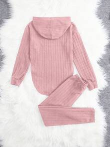 Cô gái Tween Chất rắn áo có mũ Áo thun và Leggings - Hồng - Xem 2