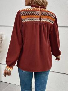 EMERY ROSE Lantern Sleeve Plaid Pattern Shirt - Redwood - View 2