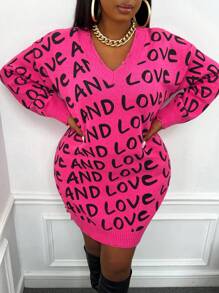 Slaydiva Hơn Tất cả Mẫu chữ Thả vai Đầm Áo len - Màu Hồng Tươi - Xem 4