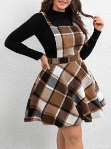 SHEIN Clasi Kích thước lớn Kẻ sọc Trở lại Vượt qua Dây đai Đầm - Màu be - Xem 1