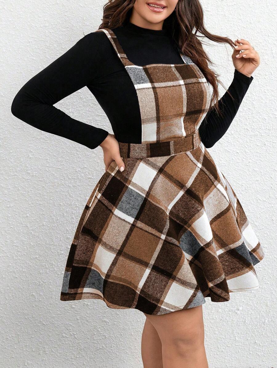 SHEIN Clasi Kích thước lớn Kẻ sọc Trở lại Vượt qua Dây đai Đầm - Màu be - Xem 1