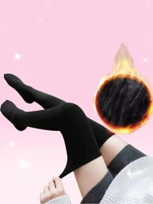 ROMWE 1 par de calcetines hasta la rodilla con forro térmico para dama - Negro - Ver 1