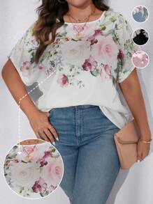 EMERY ROSE 大尺碼女士花卉印花蝙蝠袖襯衫