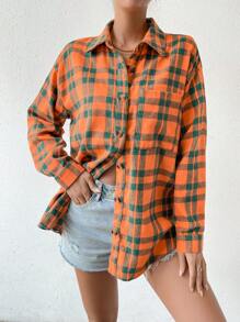 SHEIN Essnce 女式落肩格紋襯衫