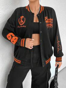 Flirla 大碼大學棒球服 - 黑色 - 查看 1