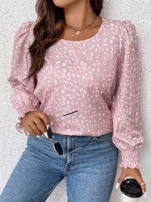 Calvaya 女款大尺寸全印花泡泡袖襯衫 - 粉色 - 查看 6