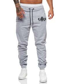 Manfinity Homme 2 Piezas/paquete Pantalones Largos Para Hombres Con Cordón De Impresión De Letras - Multicolor - Ver 6