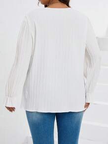 SHEIN Clasi Plus Size Patchwork Lace Textured Shirt - White - View 2