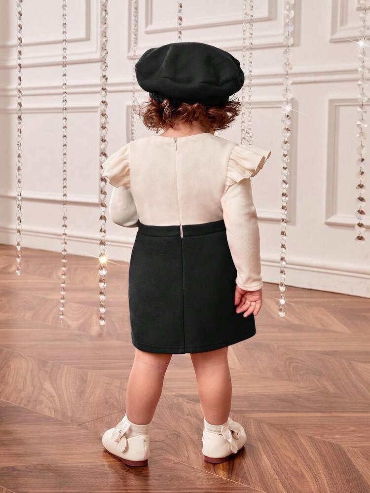 Baby Girl Heart Print Ruffle Trim Bow Front Dress