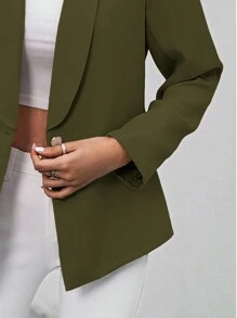 SHEIN Privé Blazer De Color Sólido Para Mujer - Verde militar - Ver 7