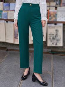 SHEIN Frenchy Của phụ nữ Màu thuần Giò thẳng Quần váy - xanh quân đội - Xem 1