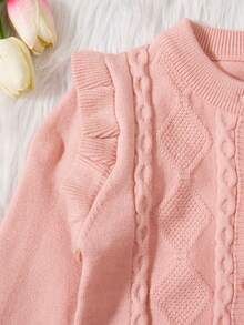 Đứa bé gái Viền Ruffle Xoắn Dan Áo len Mở - Màu Hồng  San hô - Xem 4