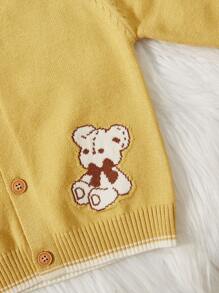 男寶寶熊圖案鈕扣針織羊毛衫,瑞士袖 - 黃色 - 查看 7