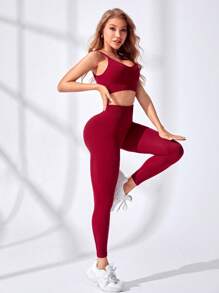 Easithlete Seamless Sports Bra And Pants Set For Chinese New Year Workout Women Set - Burgundy - View 4