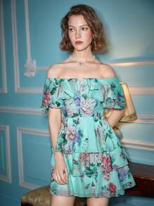 Alice McCall Vestido con estampado floral bohemio y de diseñador con hombros descubiertos, volantes y detalles, vestido elegante de verano para vacaciones, fiestas, primavera, playa, festivales, boda, baile de graduación - Multicolor - Ver 5