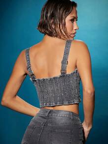 Denimoi Buckle Belted Bustier Denim Cami Top - Grey - View 2