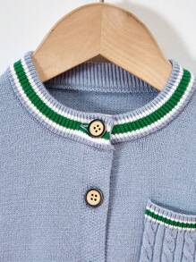 男嬰條紋飾邊口袋貼布開襟衫 - 淺藍色 - 查看 3