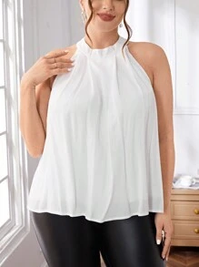 SHEIN Privé Plus Size Solid Color Tank Top - White - View 5